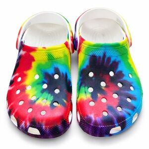 Crocs Classic Clog Tie Dye Graphic Rainbow Unisex Size J5 Women’s 7 Men’s 5 NWOB